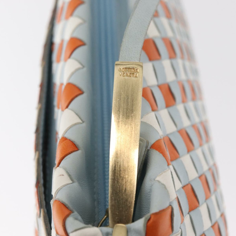 【日本直送】BOTTEGA VENETA INTRECCIATO 皮革肩背包 淺藍色 金色 Auth am9591-8