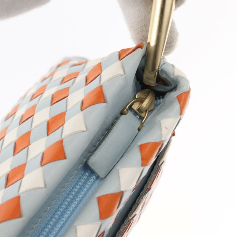 【日本直送】BOTTEGA VENETA INTRECCIATO 皮革肩背包 淺藍色 金色 Auth am9591-9