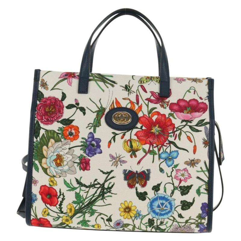 【日本直送】GUCCI Flora 手袋 帆布 兩用 藍白配色 550141 正品 am9636M-12