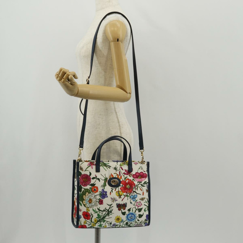 【日本直送】GUCCI Flora 手袋 帆布 兩用 藍白配色 550141 正品 am9636M-27