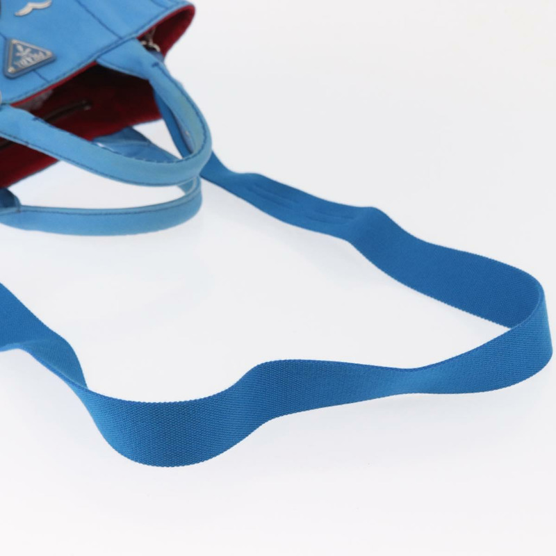 【日本直送】PRADA Canapa PM 手袋 帆布 2way 藍色 銀色 Auth 152636-9