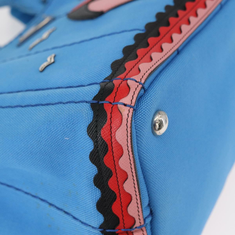 【日本直送】PRADA Canapa PM 手袋 帆布 2way 藍色 銀色 Auth 152636-14