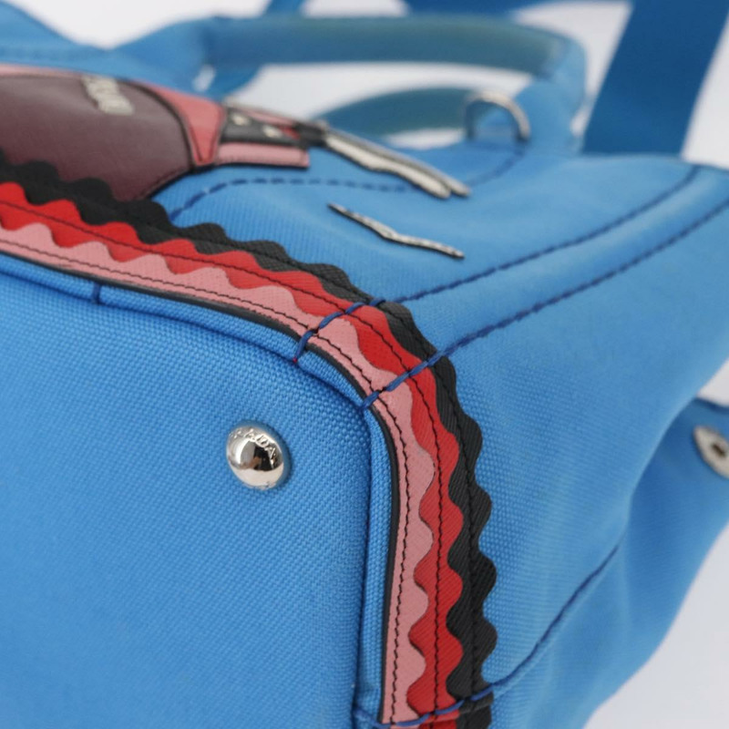 【日本直送】PRADA Canapa PM 手袋 帆布 2way 藍色 銀色 Auth 152636-15