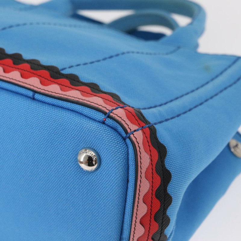 【日本直送】PRADA Canapa PM 手袋 帆布 2way 藍色 銀色 Auth 152636-17