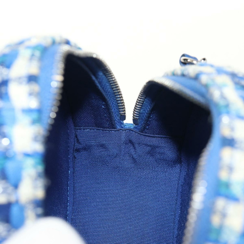 【日本直送】香奈兒鏈條肩背包，斜紋軟呢，藍色，銀色，CC標誌，正品編號bs30994SAV-23