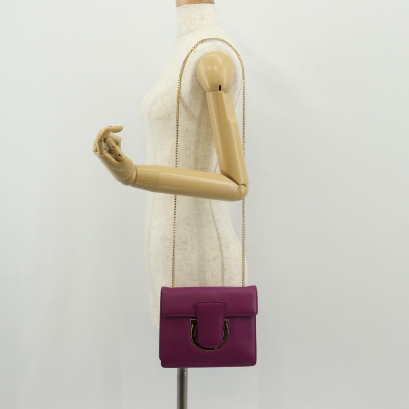 【日本直送】Salvatore Ferragamo 鏈條單肩包 皮革 紫色 金色 正品 152688V-23