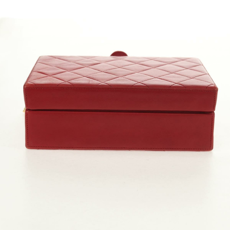 【日本直送】香奈兒 (CHANEL) 絎縫鏈條肩背包，紅色皮革，金色雙C標誌，正品編號 152456V-4