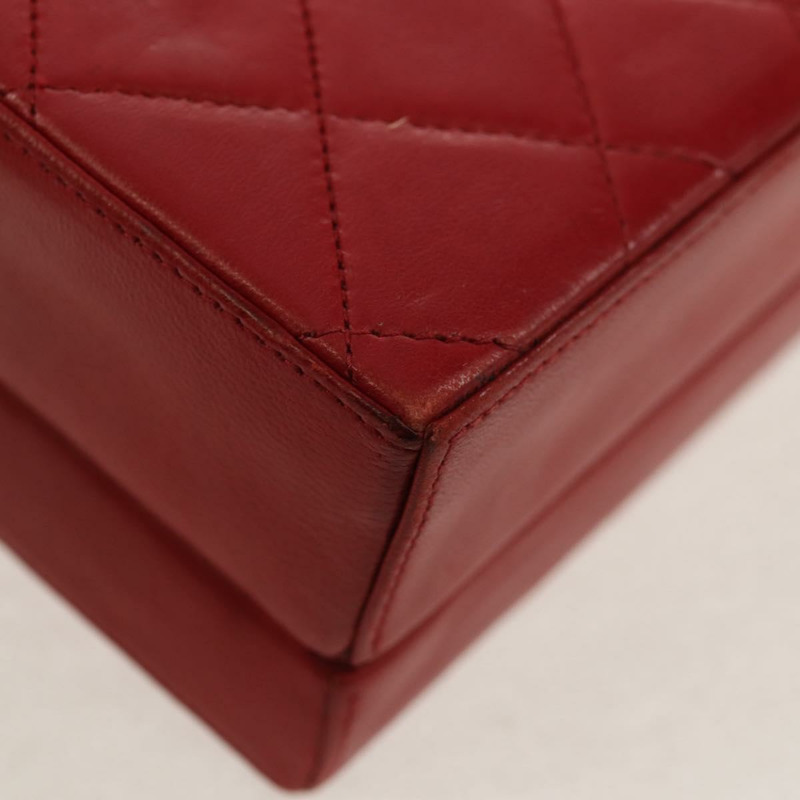 【日本直送】香奈兒 (CHANEL) 絎縫鏈條肩背包，紅色皮革，金色雙C標誌，正品編號 152456V-18