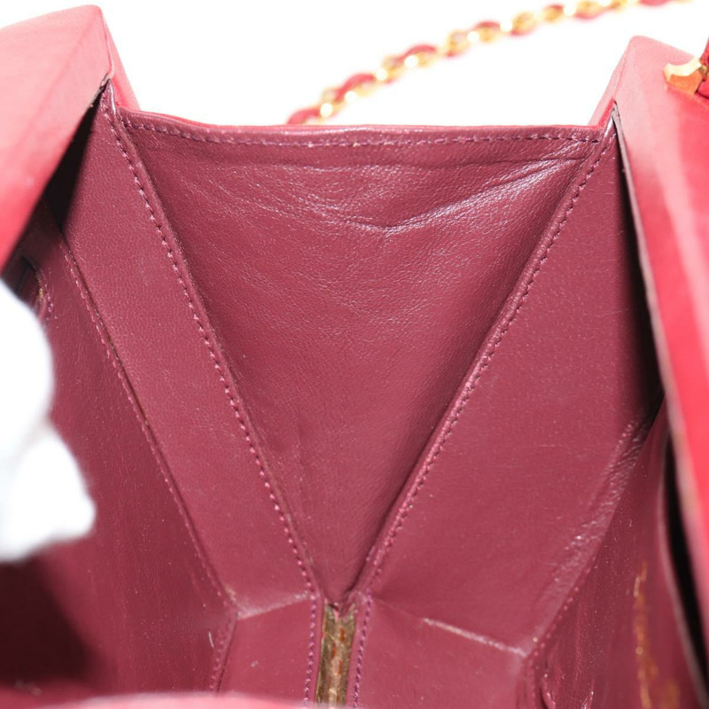 【日本直送】香奈兒 (CHANEL) 絎縫鏈條肩背包，紅色皮革，金色雙C標誌，正品編號 152456V-23