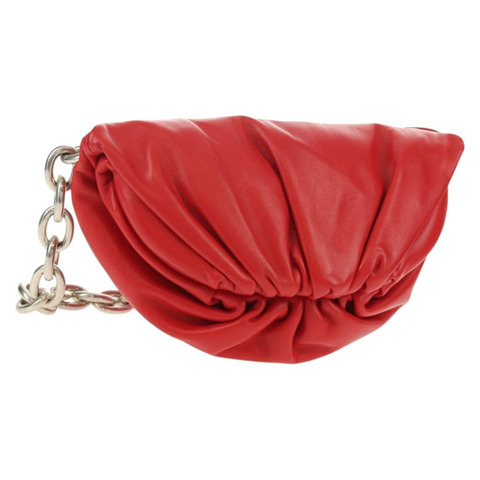 BOTTEGA VENETA 鏈條肩背包 皮革 紅色 銀色 正品 BA7679V