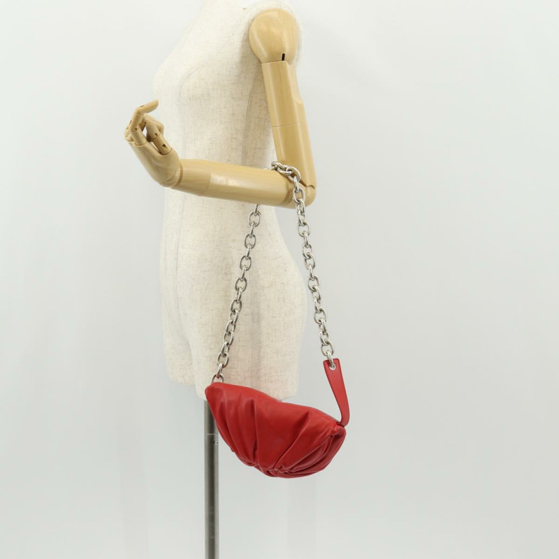 【日本直送】BOTTEGA VENETA 鏈條肩背包 皮革 紅色 銀色 正品 BA7679V-20