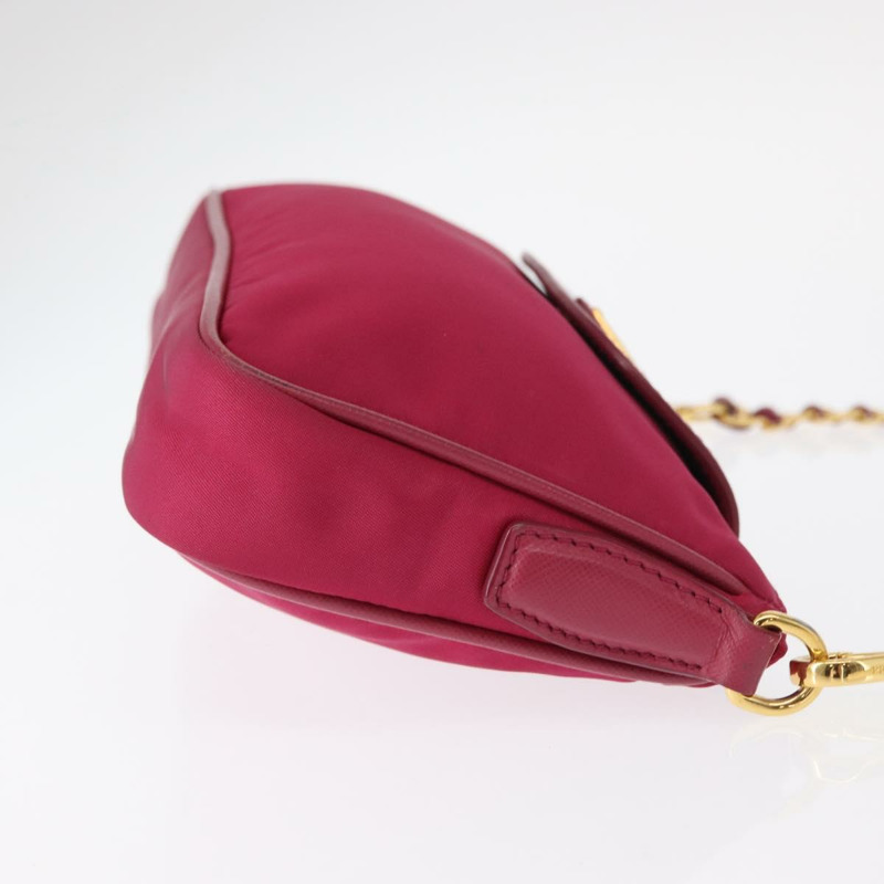 【日本直送】PRADA 鏈條單肩包 尼龍皮革 粉紅色 金色裝飾 正品 ka140-2