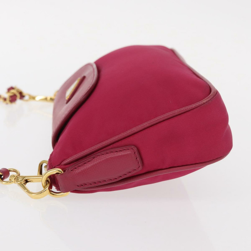 【日本直送】PRADA 鏈條單肩包 尼龍皮革 粉紅色 金色裝飾 正品 ka140-3
