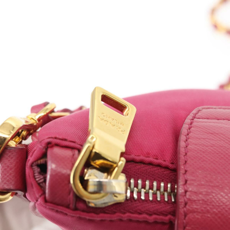 【日本直送】PRADA 鏈條單肩包 尼龍皮革 粉紅色 金色裝飾 正品 ka140-8
