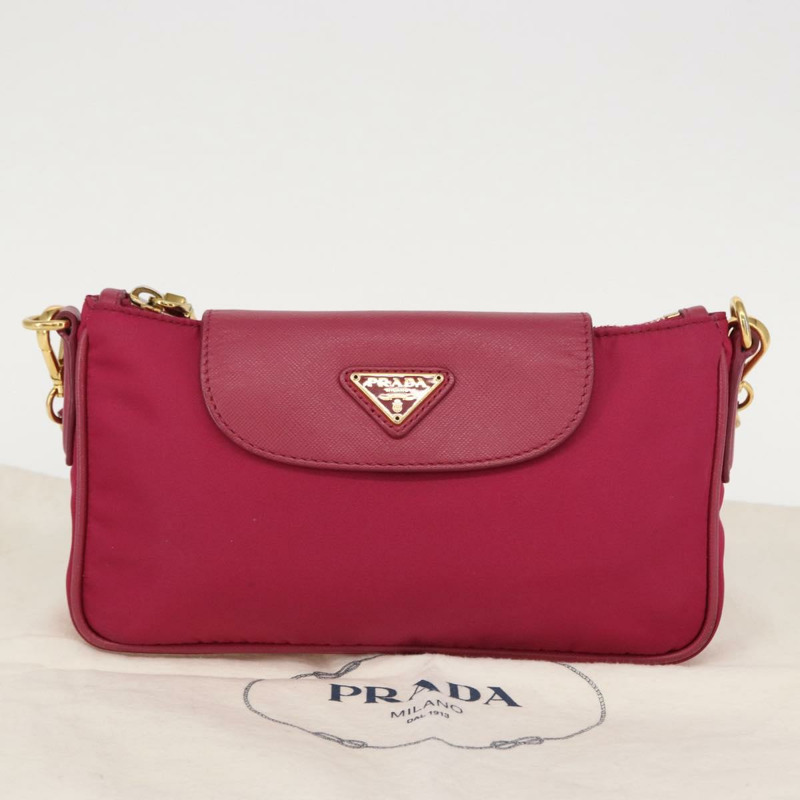 【日本直送】PRADA 鏈條單肩包 尼龍皮革 粉紅色 金色裝飾 正品 ka140-11