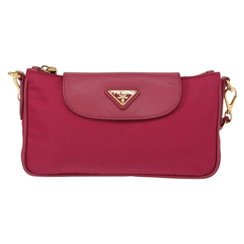 【日本直送】PRADA 鏈條單肩包 尼龍皮革 粉紅色 金色裝飾 正品 ka140-12