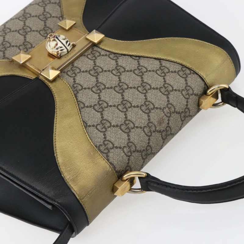 【日本直送】GUCCI GG Supreme 貓頭手提包 PVC 兩用 米色 金色 476435 正品 153975-5