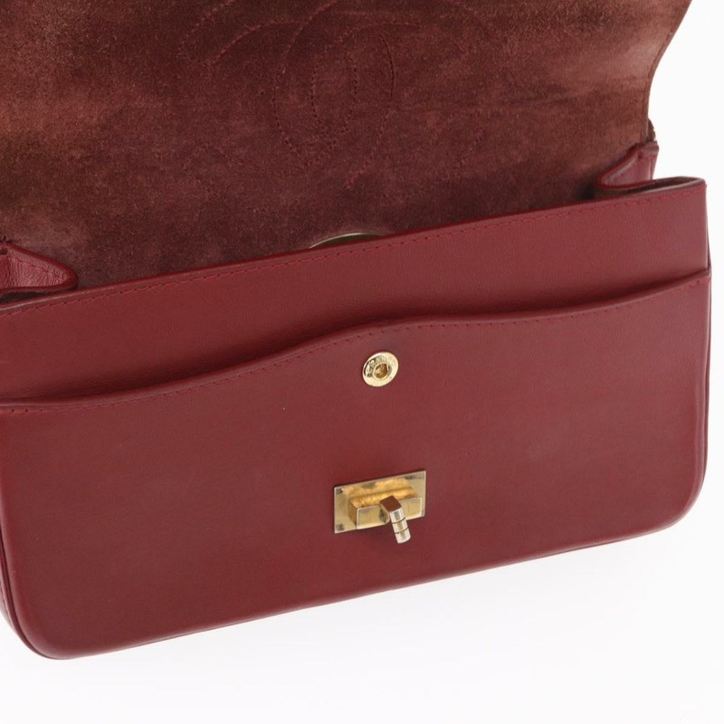 【日本直送】香奈兒鏈背包 皮革 紅色 金色 CC 標誌 正品 ka007-21