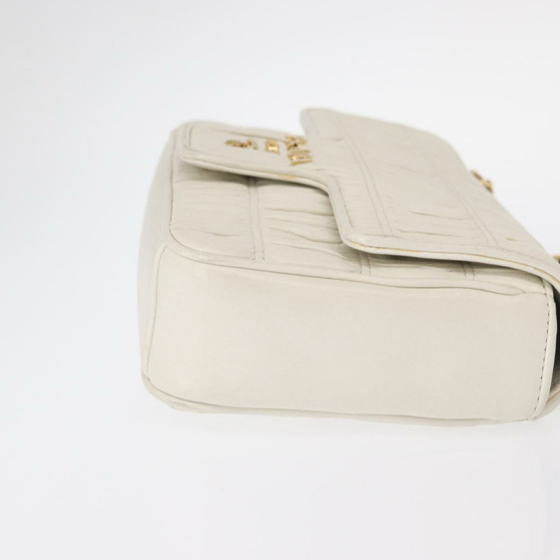 【日本直送】PRADA 褶皺鏈條單肩包 皮革 白色 金色 正品 153930-3