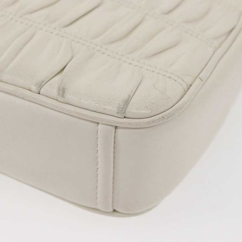 【日本直送】PRADA 褶皺鏈條單肩包 皮革 白色 金色 正品 153930-16