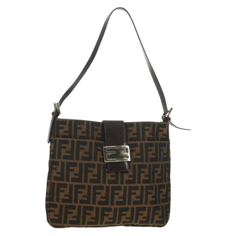 FENDI Zucca帆布Mamma Baguette單肩包 黑色棕色 正品 153620SAV