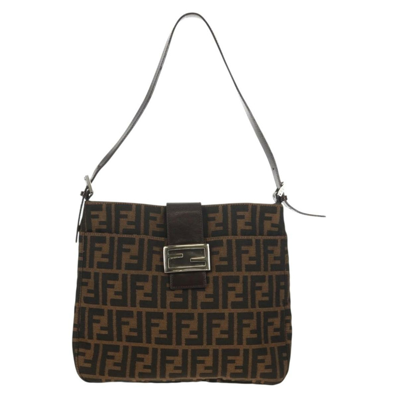 【日本直送】FENDI Zucca帆布Mamma Baguette單肩包 黑色棕色 正品 153620SAV-12
