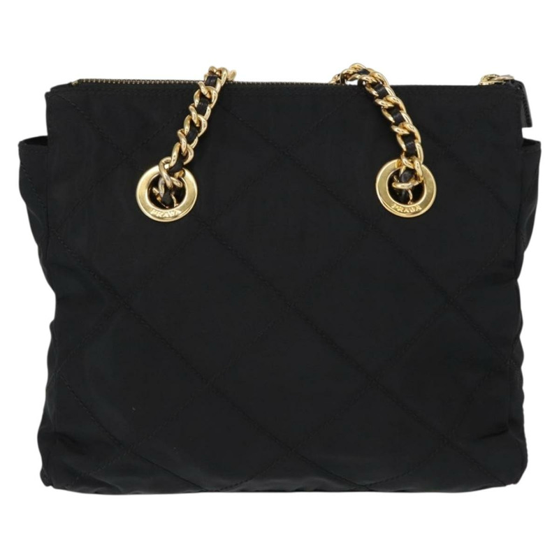 【日本直送】PRADA 尼龍黑色金色鏈條單肩包 Auth bs31178-1