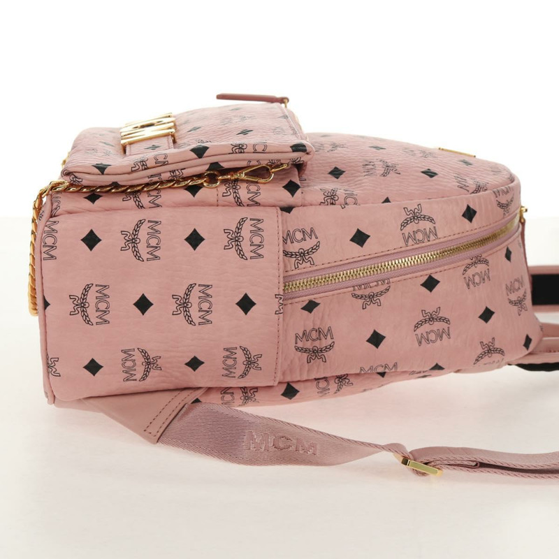 【日本直送】MCM Vicetos Logoogram 背包 PVC 皮革 粉紅色 金色 正品 yk19517A-4