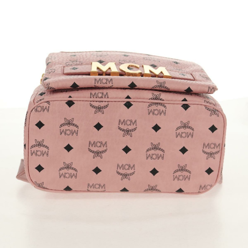 【日本直送】MCM Vicetos Logoogram 背包 PVC 皮革 粉紅色 金色 正品 yk19517A-11