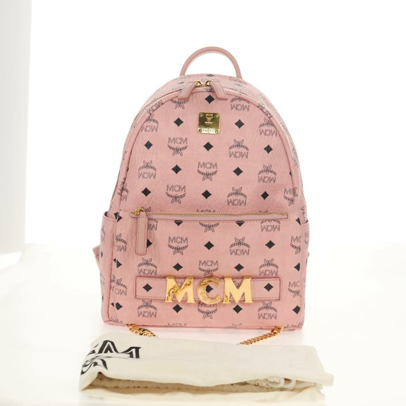 【日本直送】MCM Vicetos Logoogram 背包 PVC 皮革 粉紅色 金色 正品 yk19517A-31