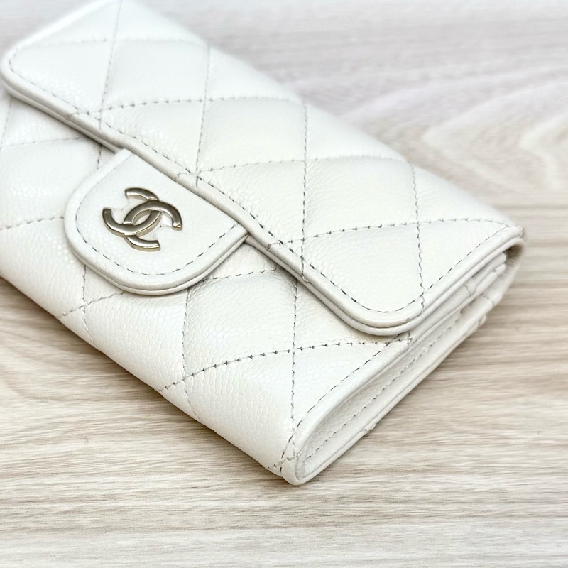 Chanel🤍白色荔枝牛皮卡包AP0214-12