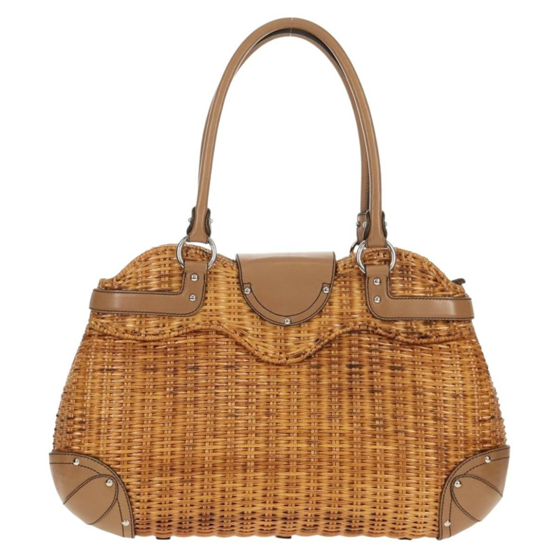 【日本直送】Salvatore Ferragamo Gancini 手提包 藤編 米色 銀色 正品 154690V-1