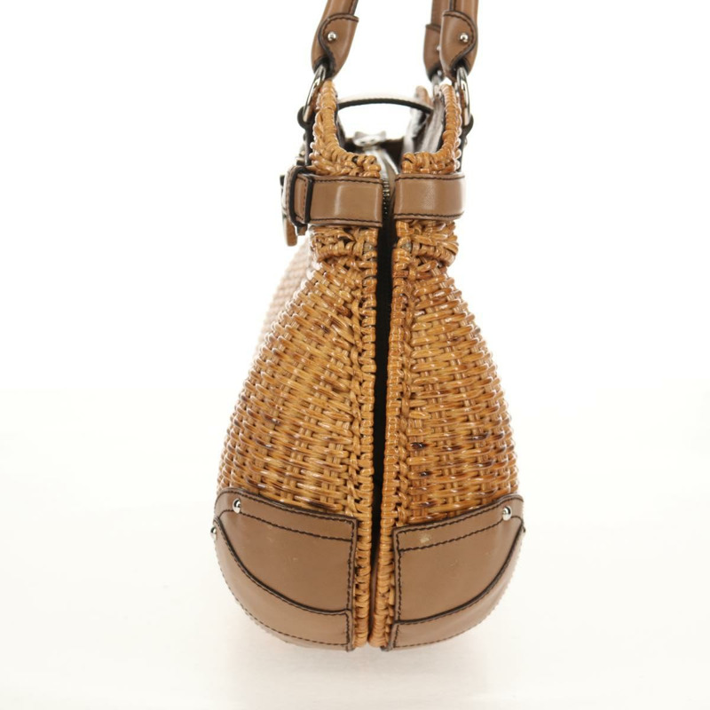 【日本直送】Salvatore Ferragamo Gancini 手提包 藤編 米色 銀色 正品 154690V-2