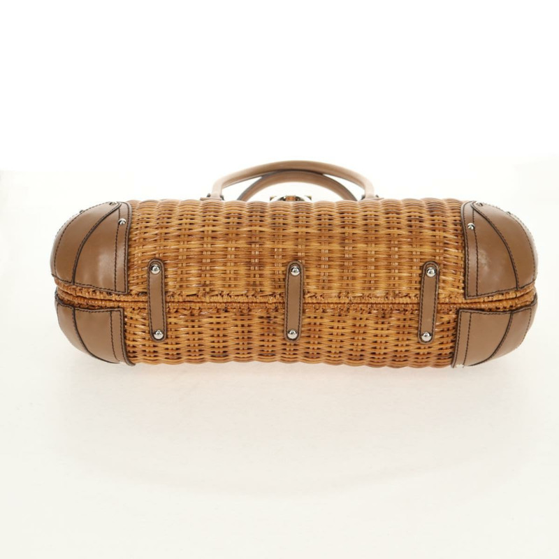 【日本直送】Salvatore Ferragamo Gancini 手提包 藤編 米色 銀色 正品 154690V-4