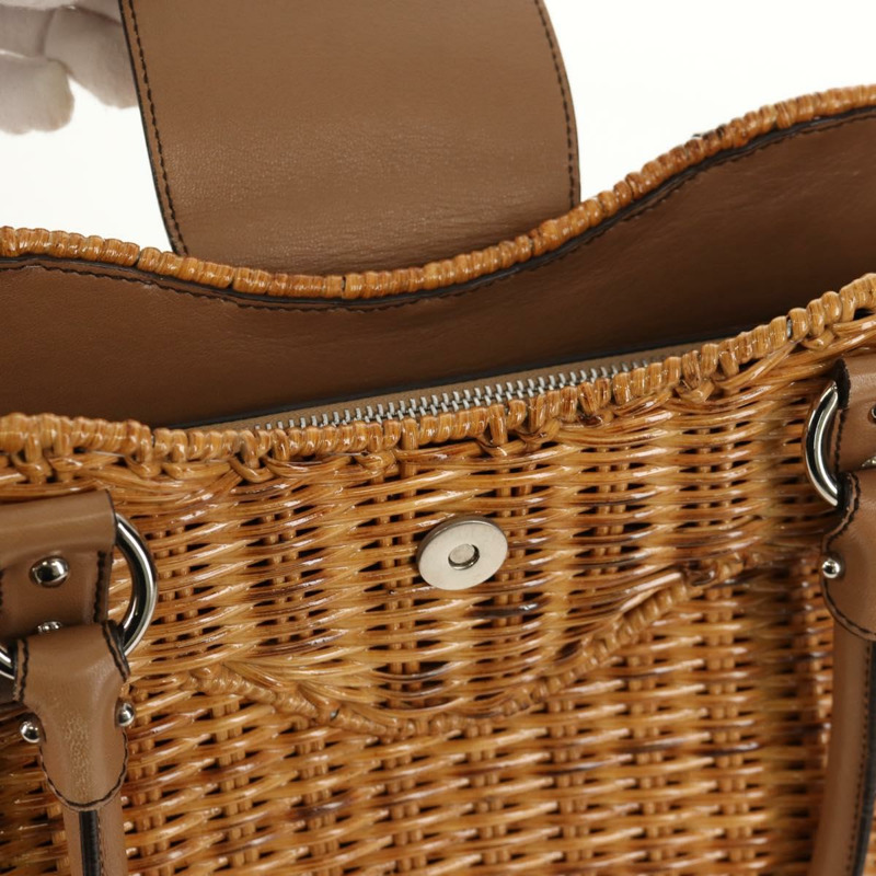 【日本直送】Salvatore Ferragamo Gancini 手提包 藤編 米色 銀色 正品 154690V-7