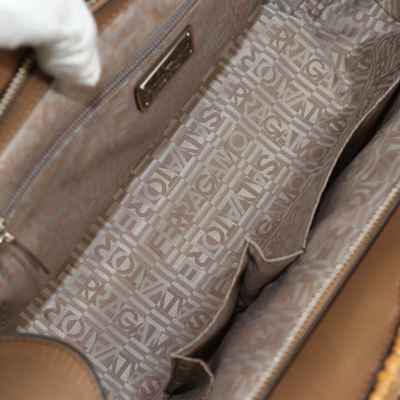 【日本直送】Salvatore Ferragamo Gancini 手提包 藤編 米色 銀色 正品 154690V-9