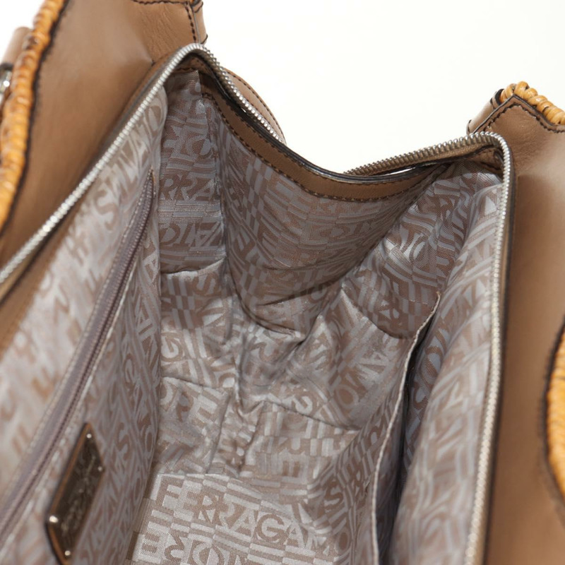 【日本直送】Salvatore Ferragamo Gancini 手提包 藤編 米色 銀色 正品 154690V-22