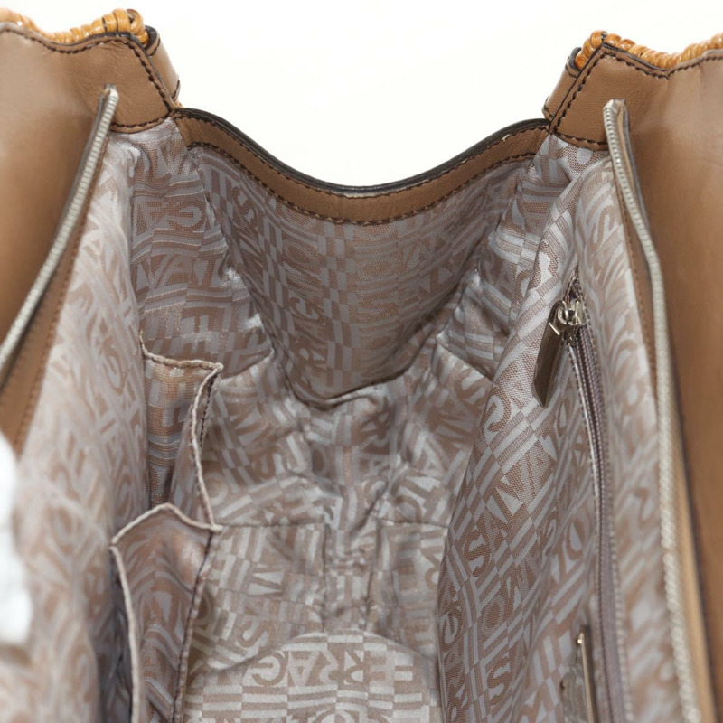 【日本直送】Salvatore Ferragamo Gancini 手提包 藤編 米色 銀色 正品 154690V-23