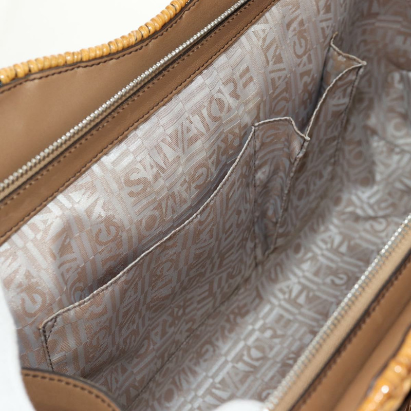 【日本直送】Salvatore Ferragamo Gancini 手提包 藤編 米色 銀色 正品 154690V-24