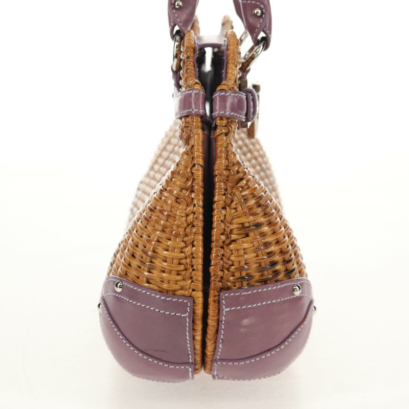 【日本直送】Salvatore Ferragamo Gancini 手提包 藤編 米色 銀色 正品 154682V-3