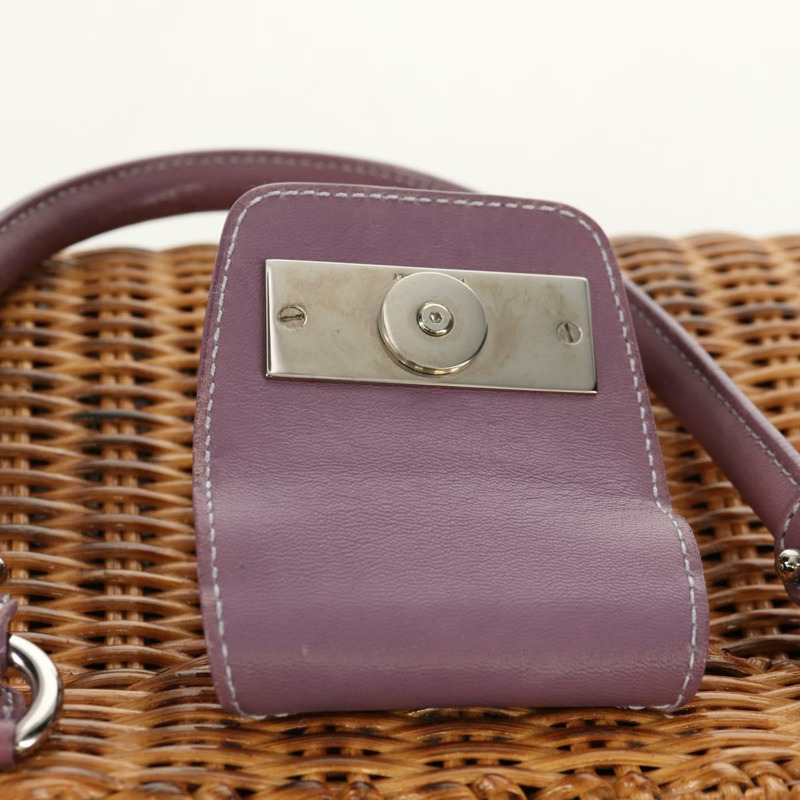 【日本直送】Salvatore Ferragamo Gancini 手提包 藤編 米色 銀色 正品 154682V-8