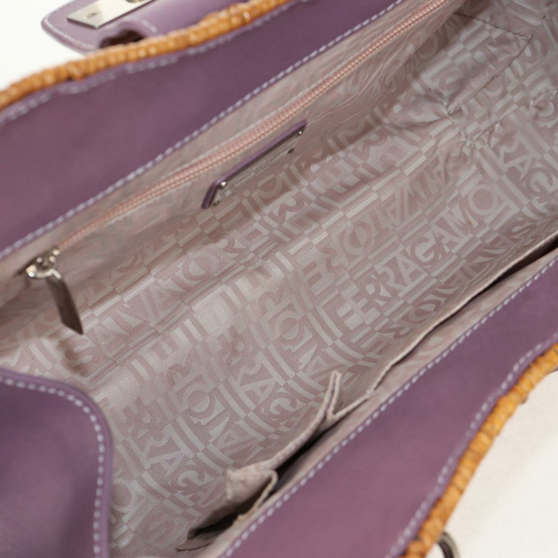 【日本直送】Salvatore Ferragamo Gancini 手提包 藤編 米色 銀色 正品 154682V-9