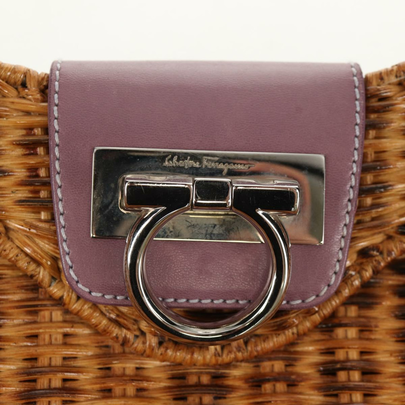 【日本直送】Salvatore Ferragamo Gancini 手提包 藤編 米色 銀色 正品 154682V-17