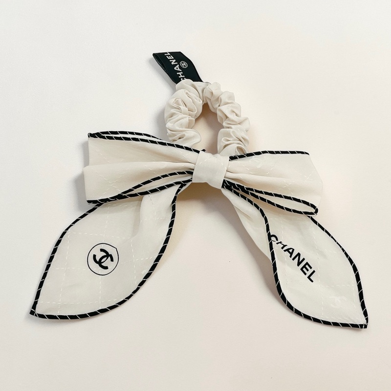 莉亞精品♡CHANEL 蝴蝶結髮圈 白色 二手-2