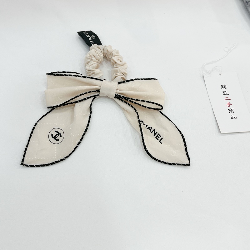莉亞精品♡CHANEL 蝴蝶結髮圈 白色 二手-3