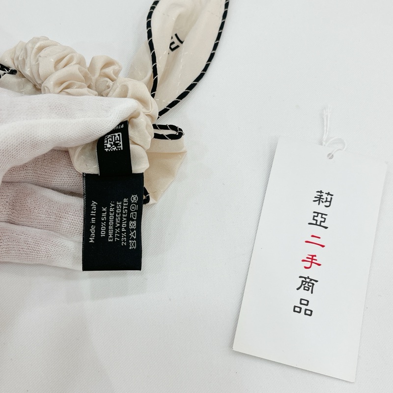 莉亞精品♡CHANEL 蝴蝶結髮圈 白色 二手-6