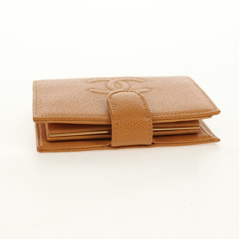 【日本直送】香奈兒魚子醬皮棕色金色雙C標誌迷你錢包 am9835V-4