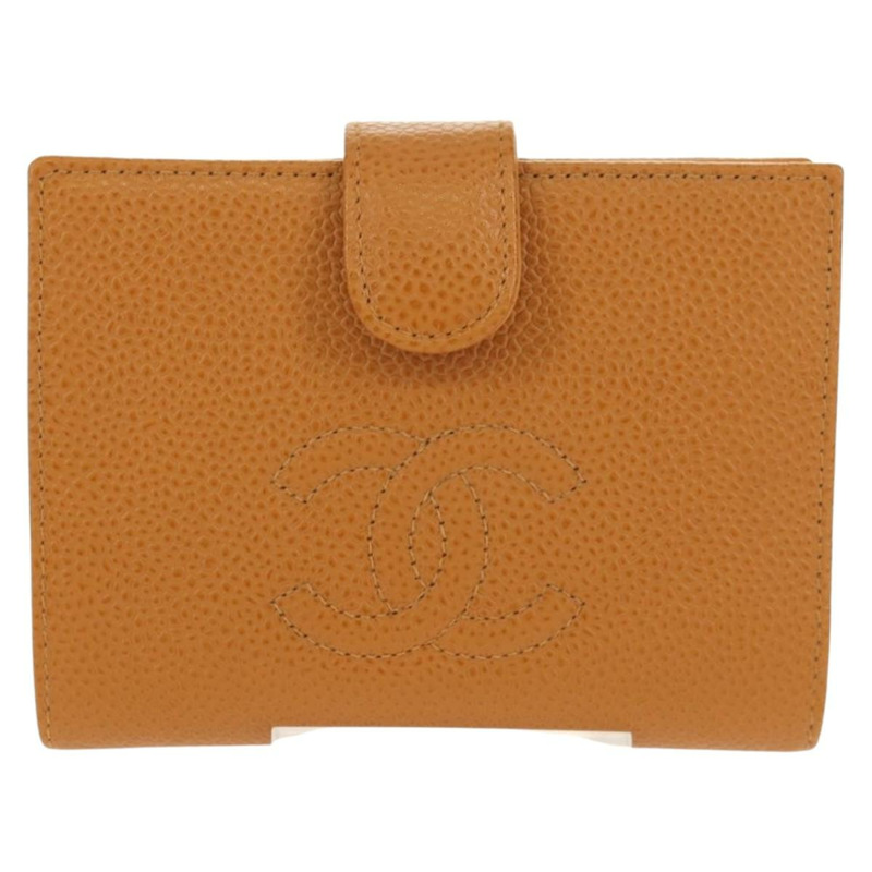 【日本直送】香奈兒魚子醬皮棕色金色雙C標誌迷你錢包 am9835V-12