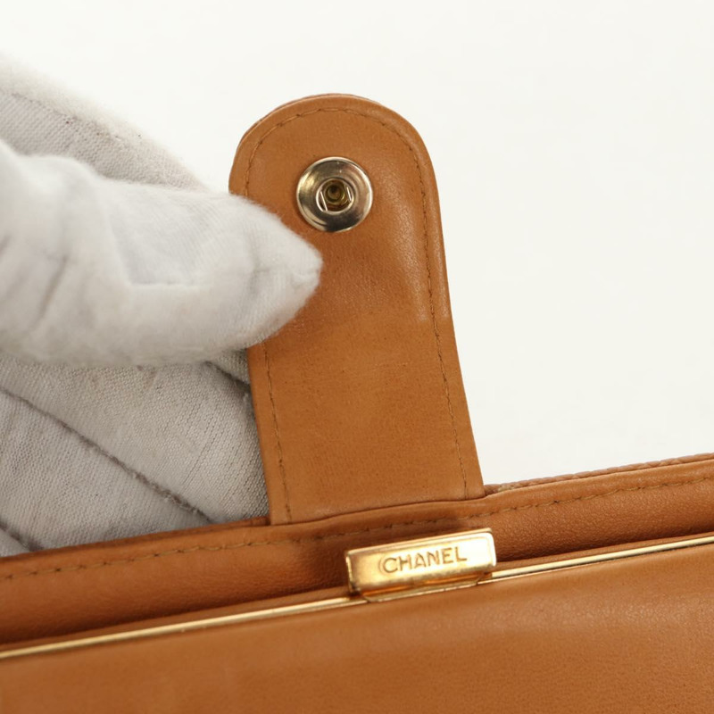 【日本直送】香奈兒魚子醬皮棕色金色雙C標誌迷你錢包 am9835V-20