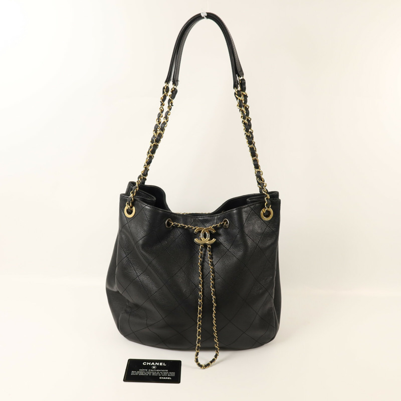 CHANEL 牛皮皮革Bucket Bag鏈帶肩背袋-9